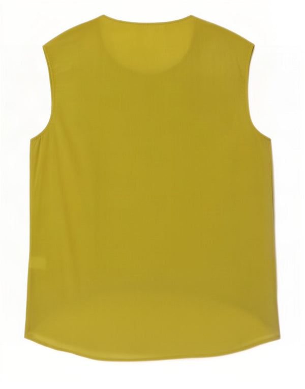 vintage Femme Blouse Sans Manches Top UK 10 Petite Soie Verte