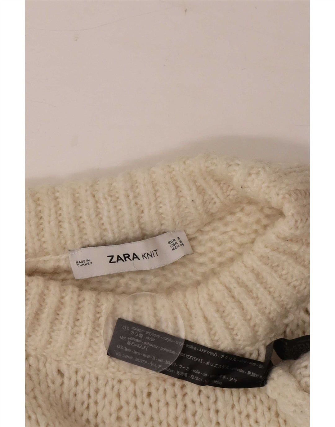 Zara Pull surdimensionné à col rond pour femme UK 10 Small Blanc cassé