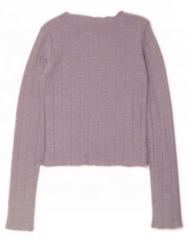 Zara Womens Crop Top Manches Longues UK 10 Petit Violet Moucheté