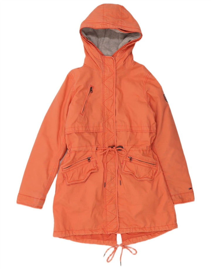 TOMMY HILFIGER Veste parka à capuche surdimensionnée pour femme UK 10 Small Orange