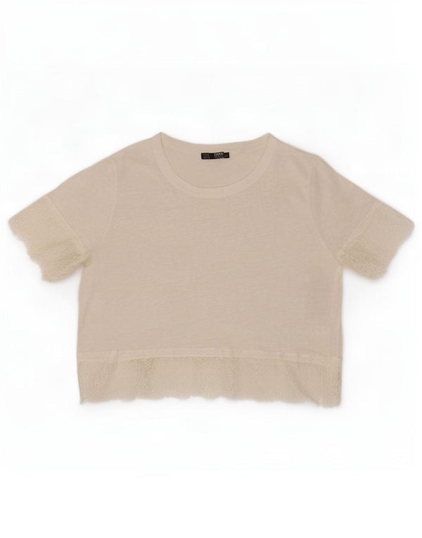 Zara Womens Crop Blouse Top UK 12 Lin blanc moyen