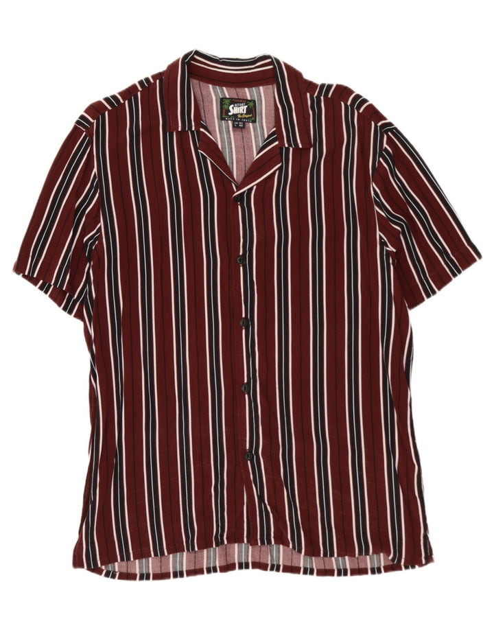 Pull & Bear Chemise à manches courtes pour homme en viscose rayée bordeaux