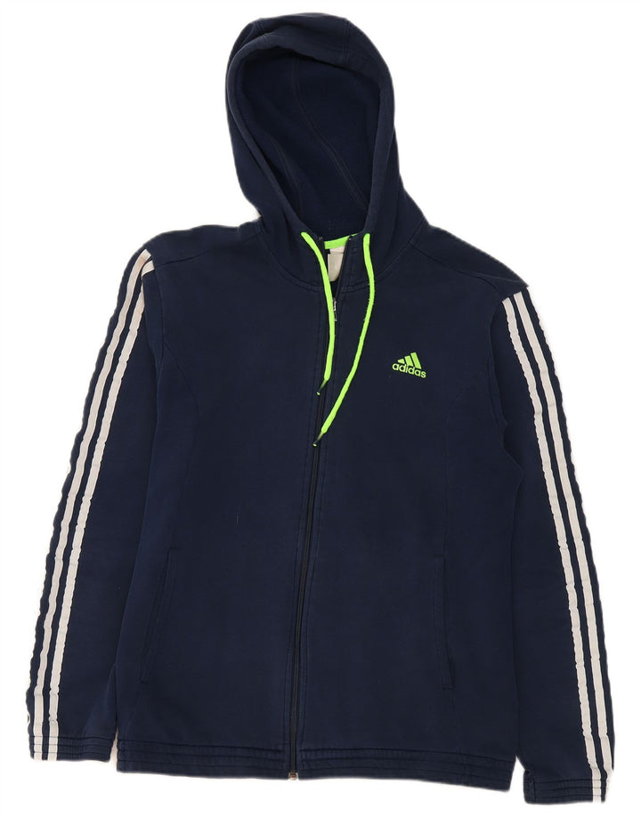 Adidas Pull à capuche zippé pour homme en coton bleu marine moyen