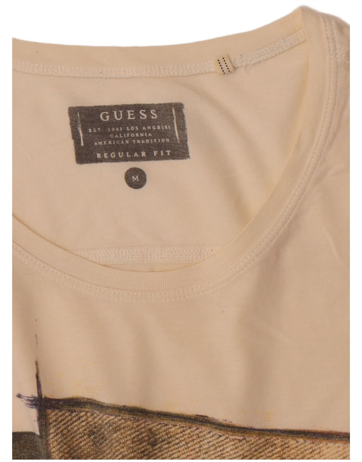 Guess T-Shirt Graphique Coupe Regular Homme Blanc Cassé Moyen