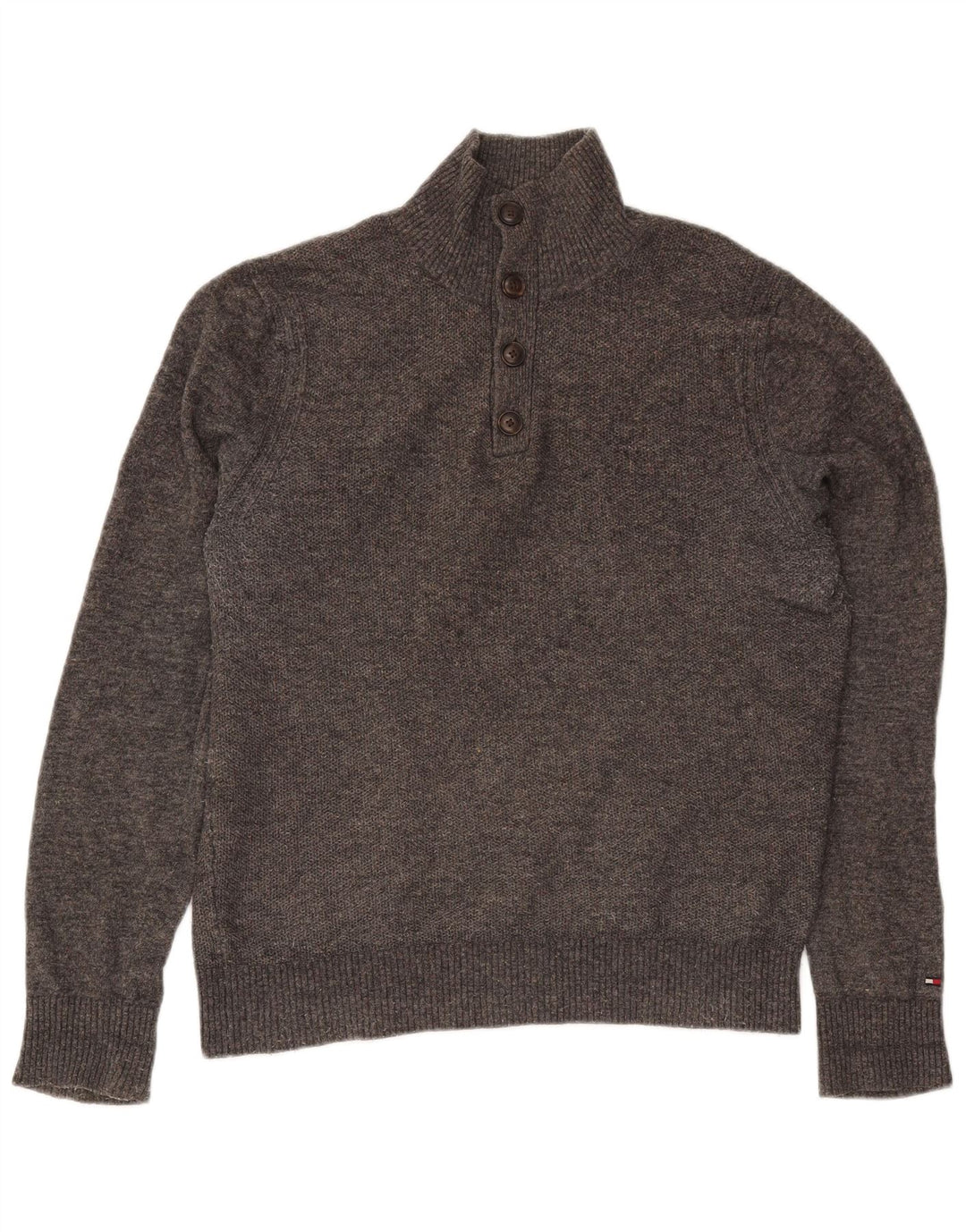 Tommy Hilfiger Pull à col boutonné pour homme en laine gris moyen