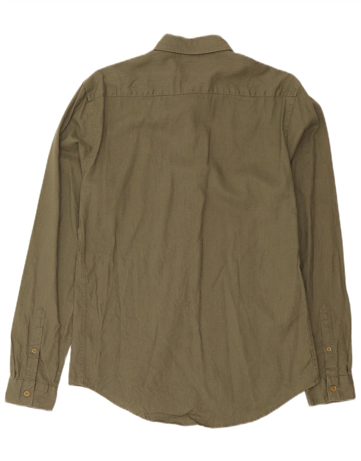 Zara Chemise Slim Fit Pull-over En Lin Kaki Moyen Homme