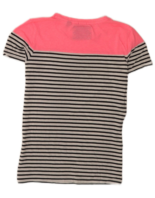 Superdry T-shirt régulier à manches courtes pour femme UK 10 Petit blanc rayé