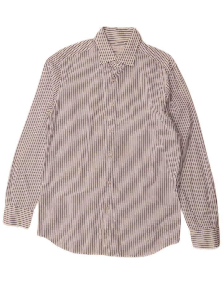 Massimo Dutti Chemise Homme Coton à fines rayures blanc moyen