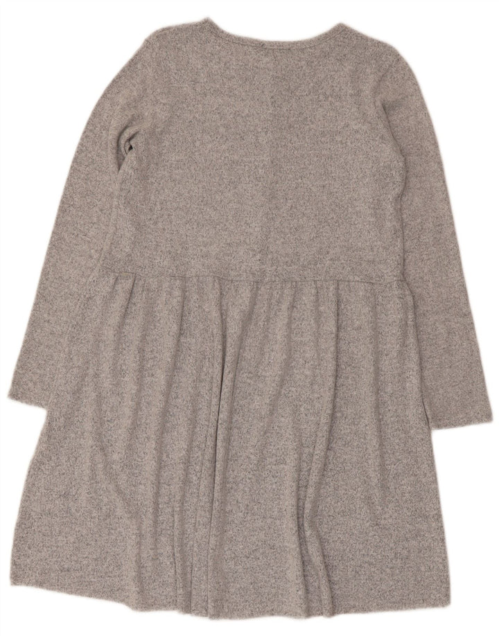 Zara Robe basique à manches longues pour femme UK 10 Petit Gris Polyester