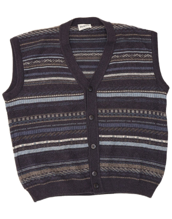 Demiro Pull Cardigan sans Manches Homme IT 54 XL Bleu Marine Rayé