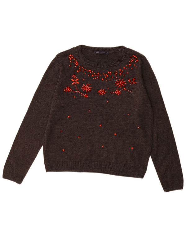 Marks & Spencer Womens Boat Neck Jumper Sweater UK 14 Large Grey Floral