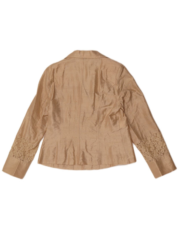 vintage Femme 3 Bouton Blazer Veste IT 44 Soie Beige Moyenne