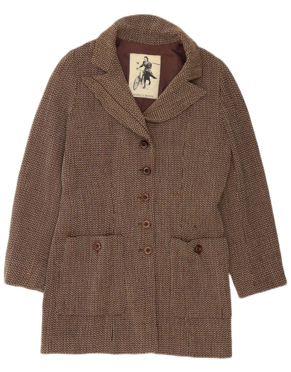 Mariella Burani Veste blazer longue à 5 boutons pour femme UK 16 Large Marron