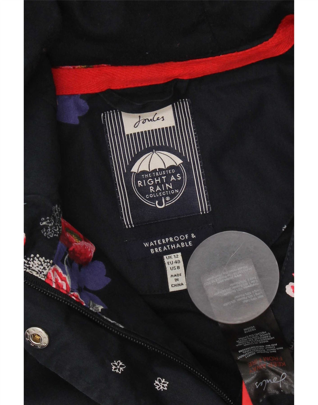 Joules Imperméable à capuche pour femme UK 42 Medium Bleu marine Floral Polyester