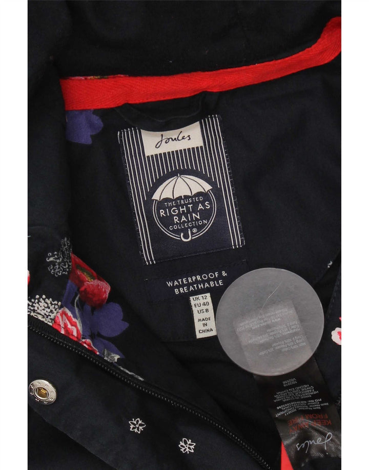 Joules Imperméable à capuche pour femme UK 42 Medium Bleu marine Floral Polyester