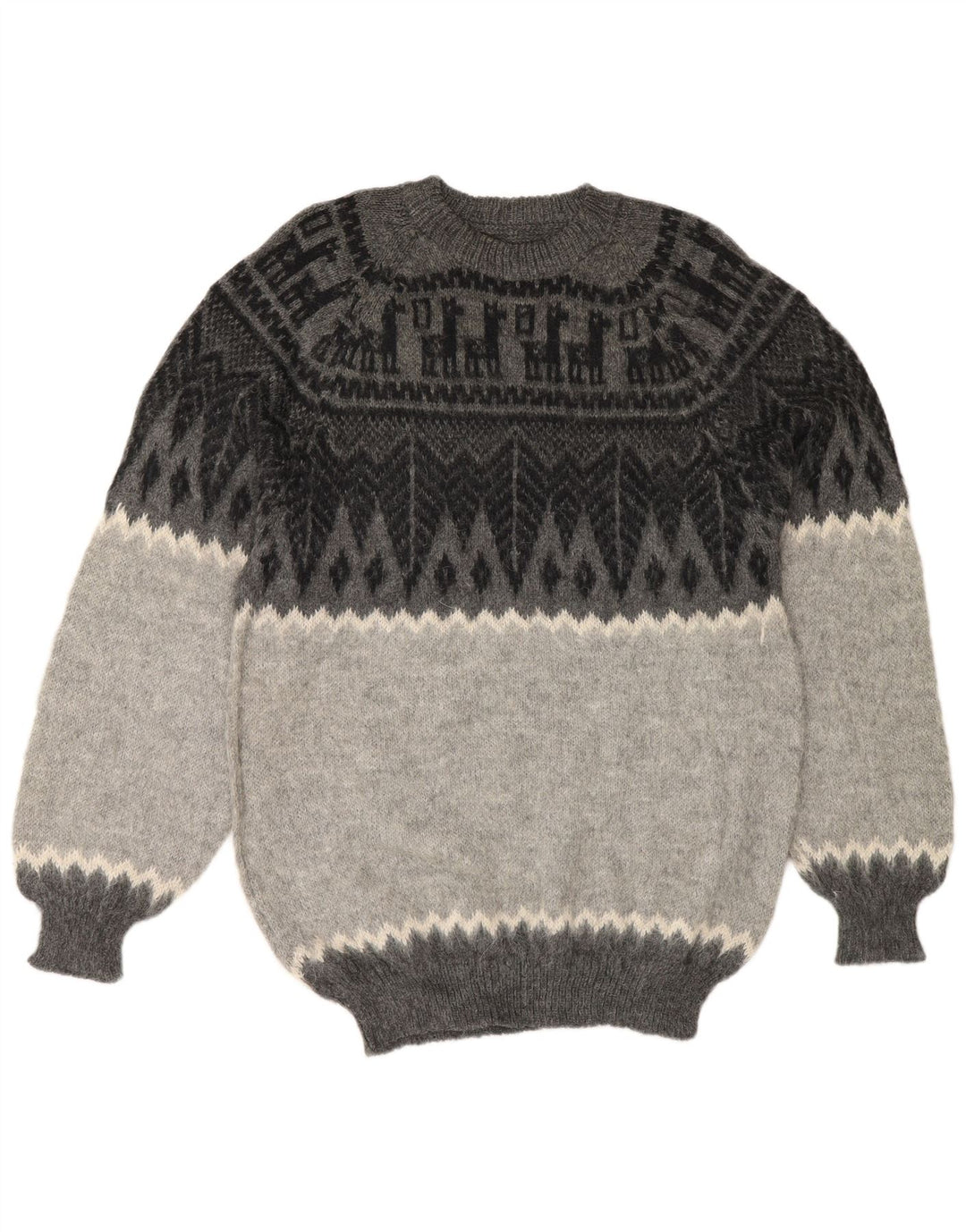 vintage Mens Crew Neck Jumper Pull Petit Gris Géométrique
