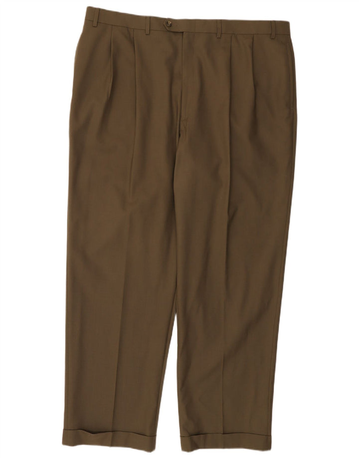 RALPH LAUREN Pantalon de costume à chevilles confort total pour homme W42 L32 Laine kaki