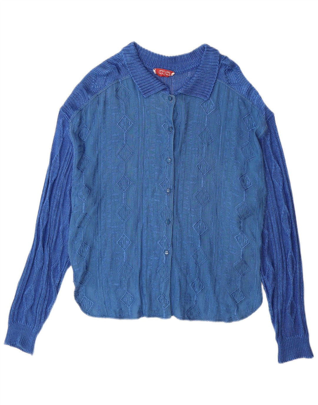 vintage Femme Cardigan Pull IT 44 Viscose Géométrique Bleu Moyen