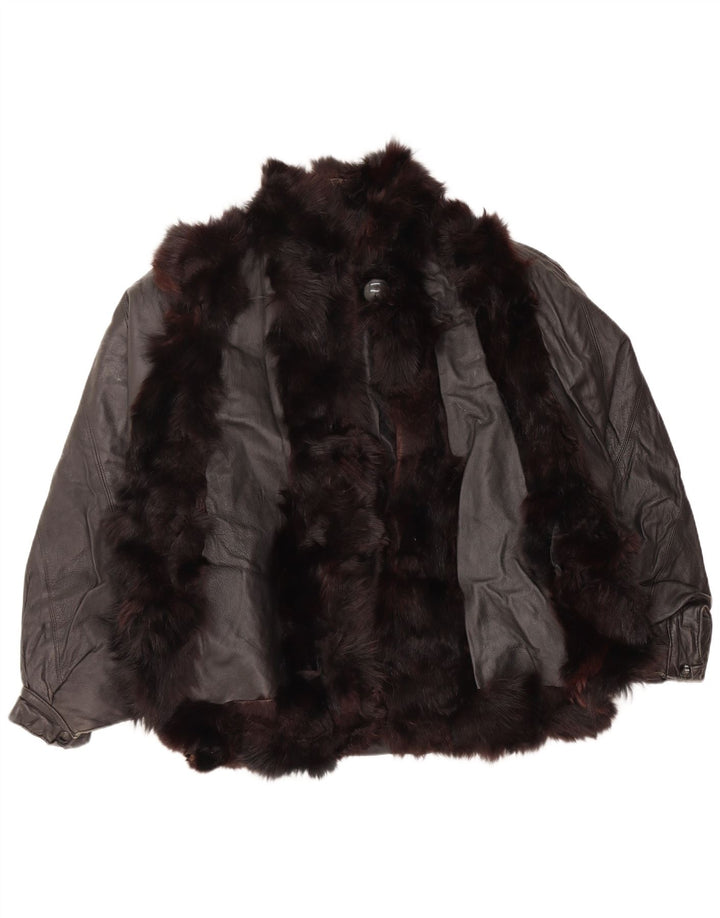 Veste en cuir de fourrure femme vintage UK 14 Noir Moyen
