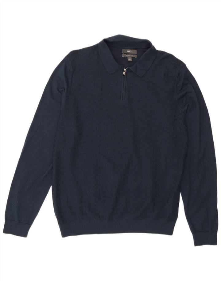 Marks & Spencer Pull à col polo pour homme Taille L Bleu marine géométrique