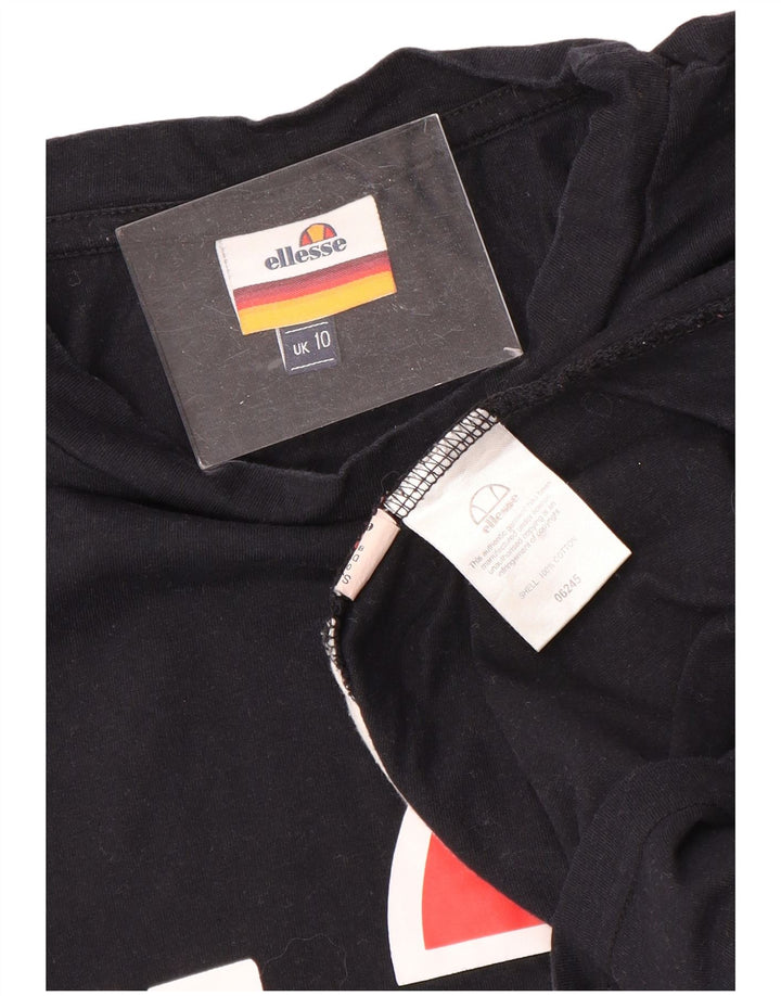 ELLESSE T-shirt graphique pour femme UK 10 Petit coton color block noir