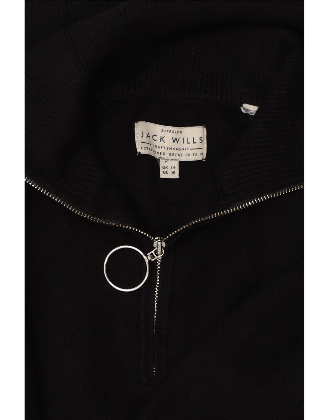 JACK WILLS Pull surdimensionné à col zippé pour femme UK 14 Large Noir