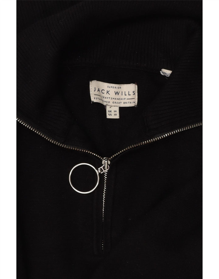 JACK WILLS Pull surdimensionné à col zippé pour femme UK 14 Large Noir