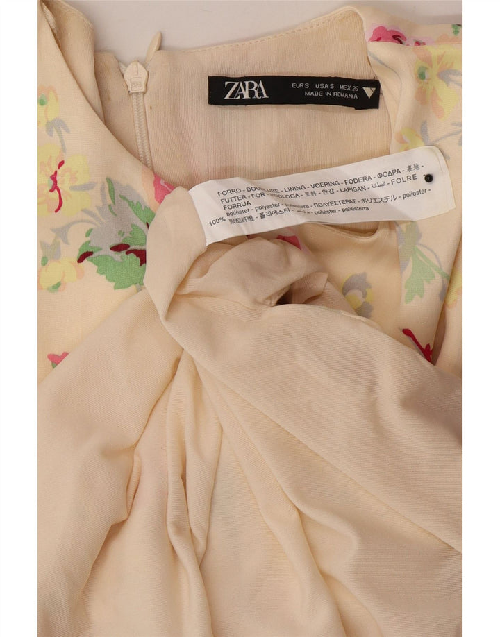 Zara Robe fourreau pour femme UK 10 Petit polyester blanc cassé à fleurs