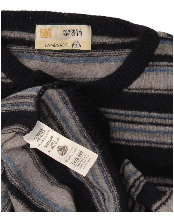 Marks & Spencer Pull à col rond pour homme Bleu marine rayé