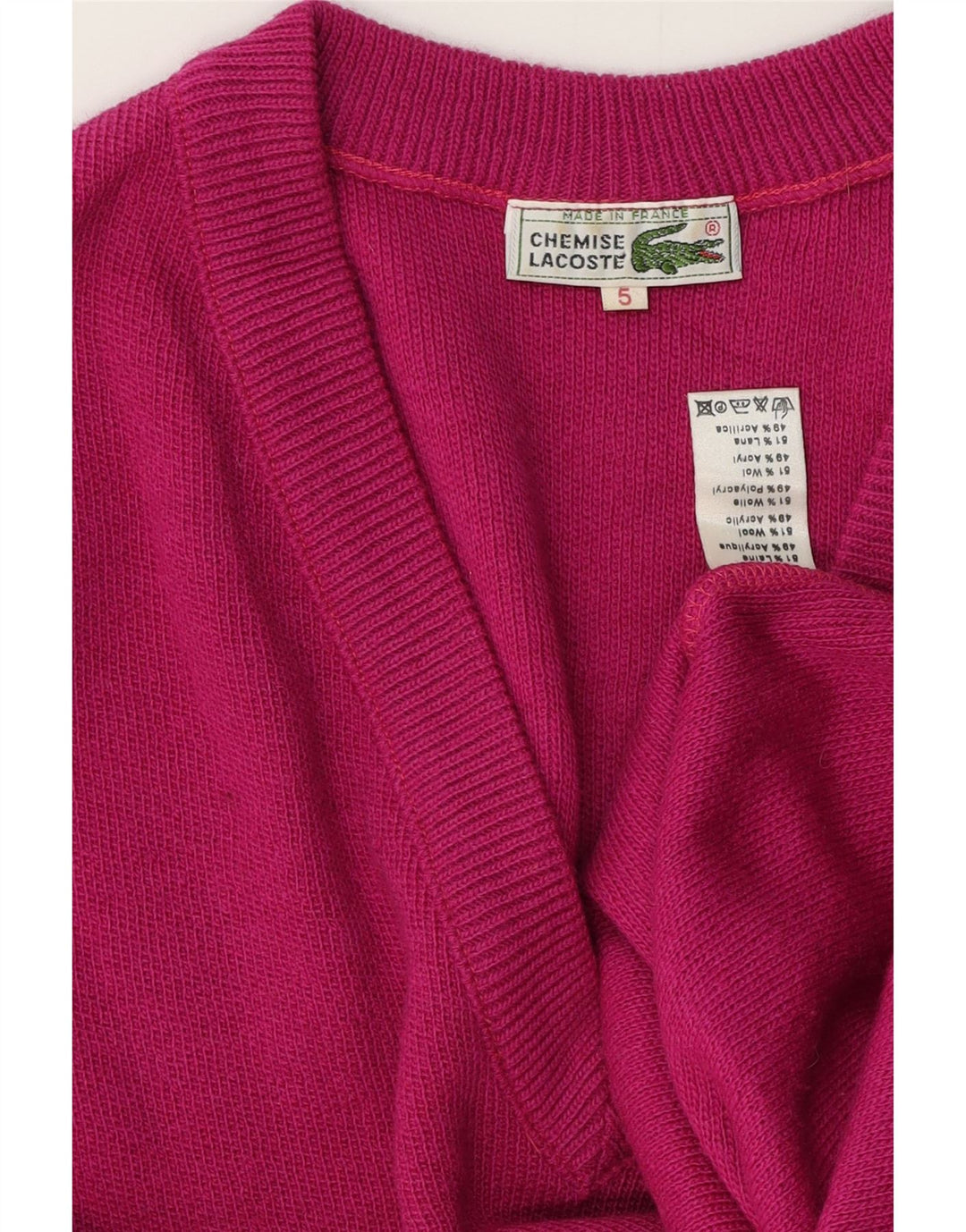 LACOSTE Homme Col V Pull Pull Taille 5 Grande Laine Rose