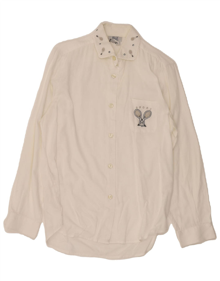 VINTAGE Womens Shirt Blouse UK 12 Medium White Vintage Vintage and Second-Hand Vintage from Messina Hembry 