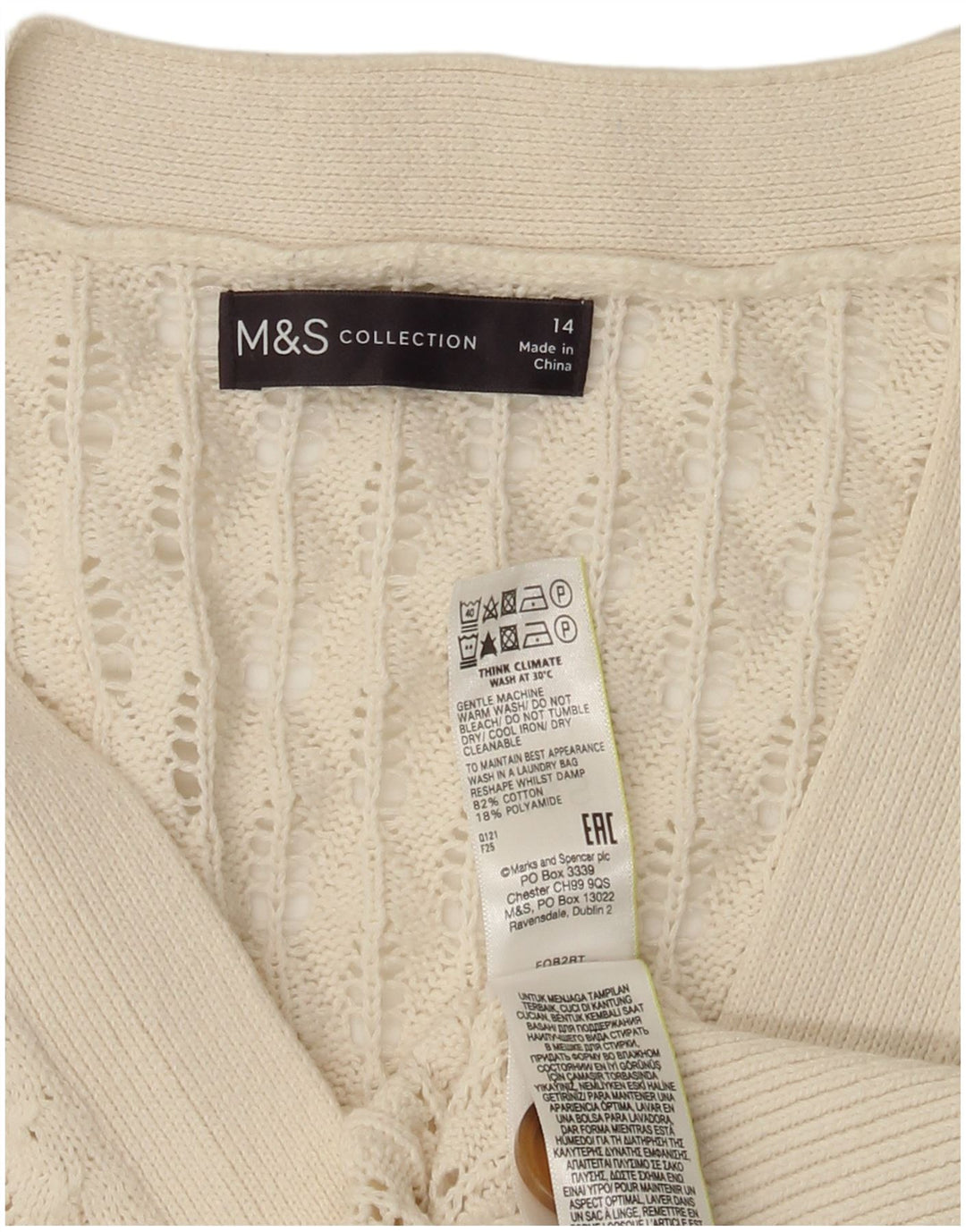 Marks & Spencer Pull Cardigan pour Femme UK 14 Grand Coton Blanc