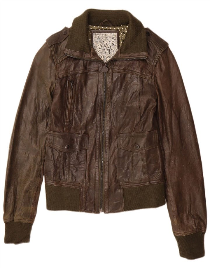XDYE Veste en cuir militaire pour femme UK 8 Petit cuir kaki