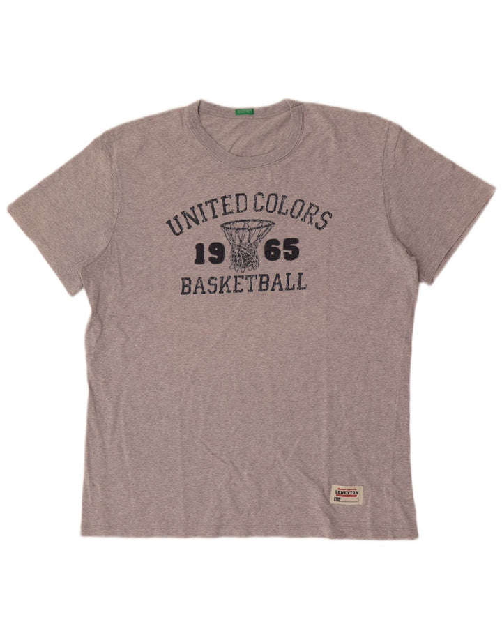 Benetton T-Shirt Graphique Haut Large Gris Moucheté Homme
