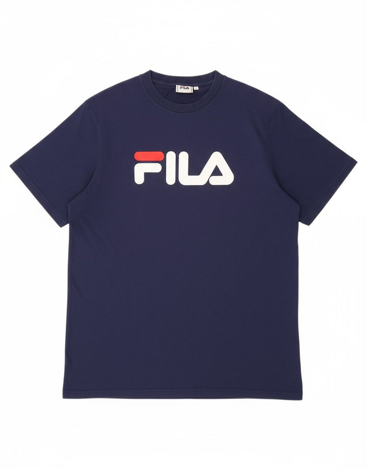 FILA Mens Graphic T-Shirt Top Large Navy Blue Cotton