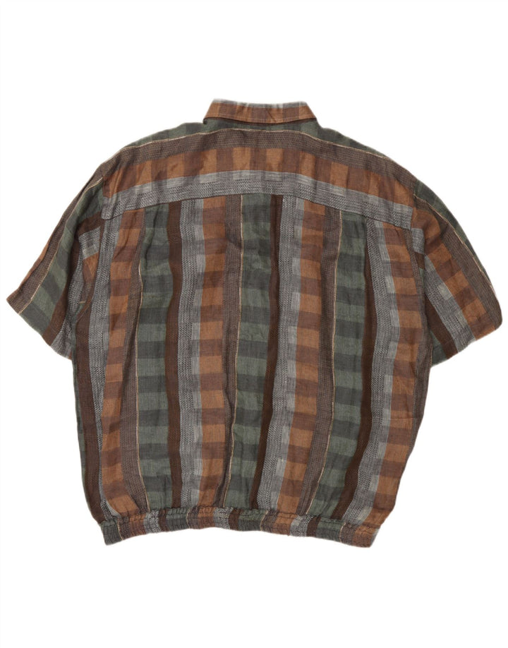 vintage Homme Manches Courtes Pull Chemise XL Multicolore Check Lin