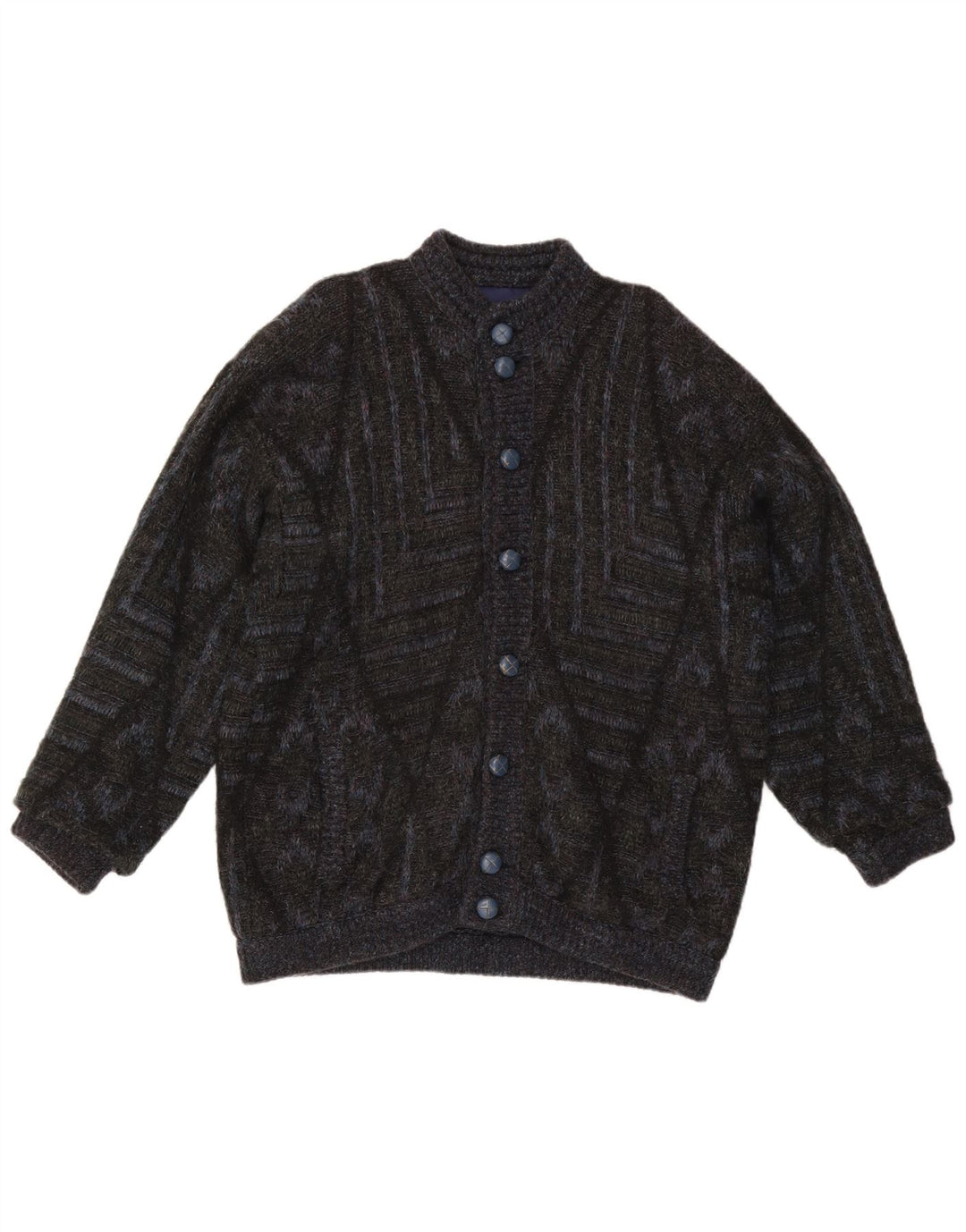 vintage Mens Cardigan Pull Grand Noir Géométrique