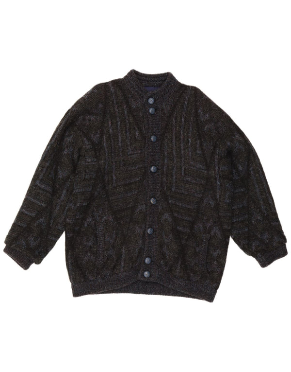 vintage Mens Cardigan Pull Grand Noir Géométrique