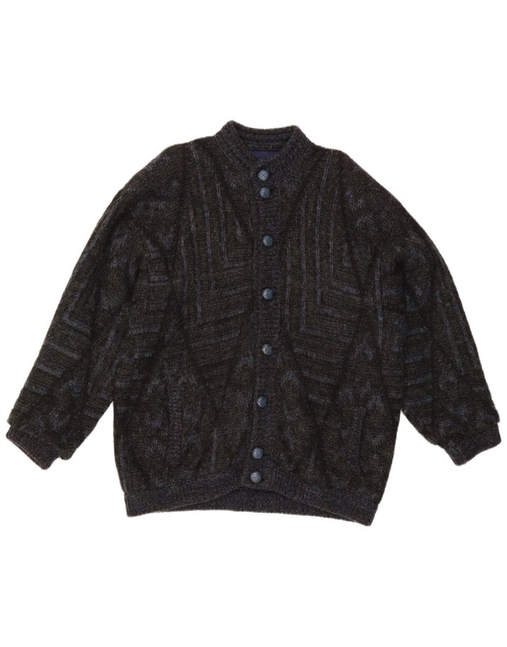 vintage Mens Cardigan Pull Grand Noir Géométrique