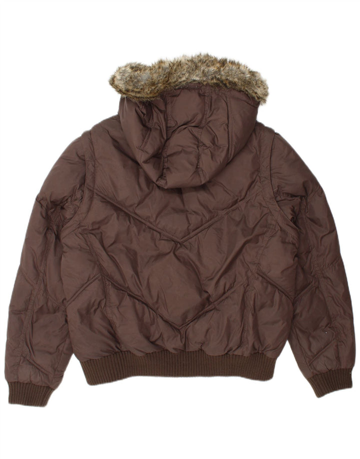 Marks & Spencer Veste matelassée à capuche pour femme UK 14 Large Marron Polyamide