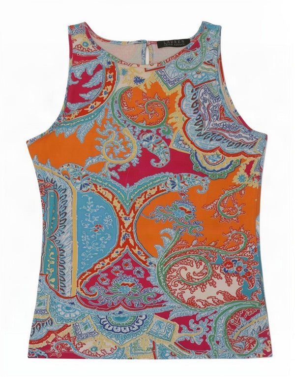 Ralph Lauren Chemisier sans manches pour femme UK 10 Petit motif cachemire multicolore