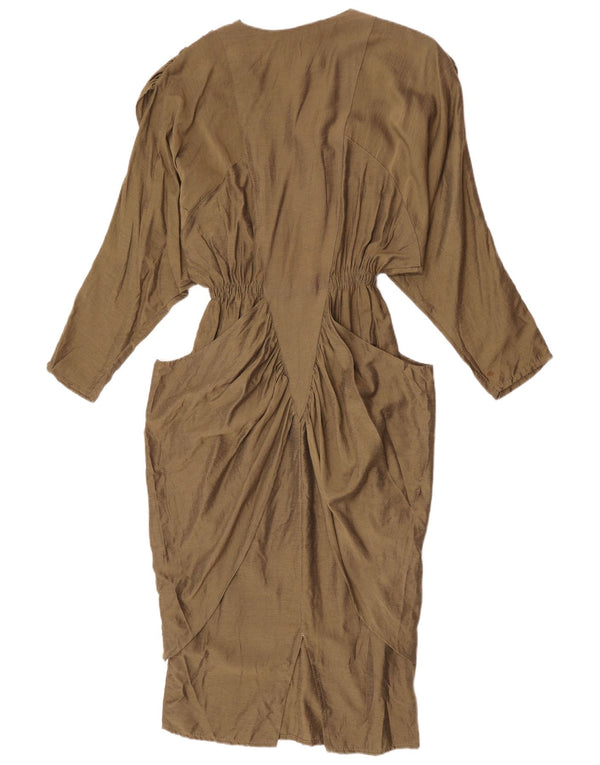 Robe fourreau à manches longues femme vintage UK 12 Viscose kaki moyen