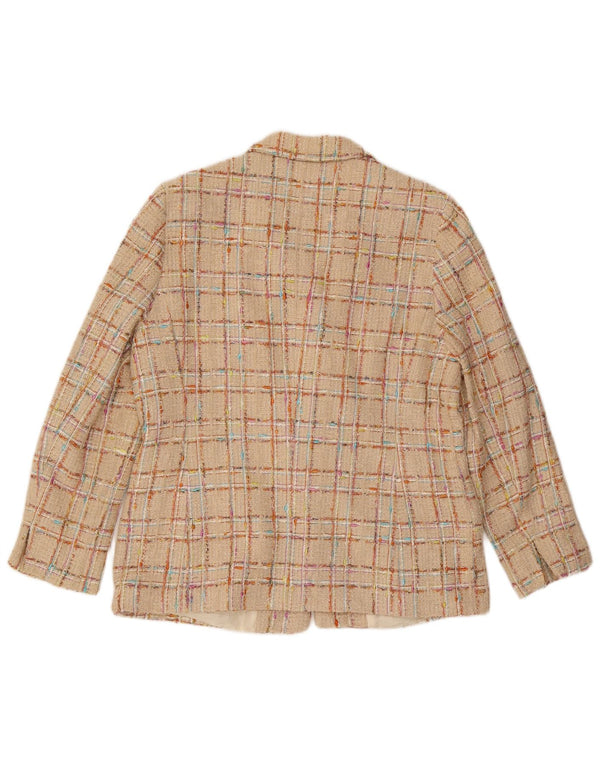 Elegance Veste blazer à 6 boutons pour femme UK 18 XL Beige à carreaux en coton
