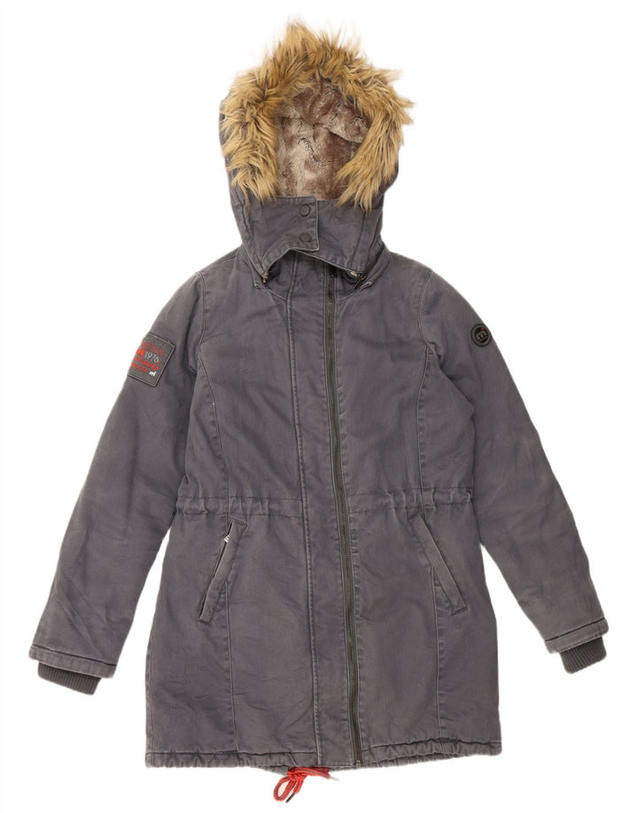 Mistral Veste Parka à capuche surdimensionnée pour femme UK 10 Petit coton gris
