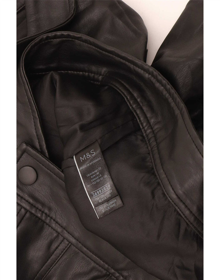 Marks & Spencer Veste bomber en similicuir pour femme UK 12 Noir moyen