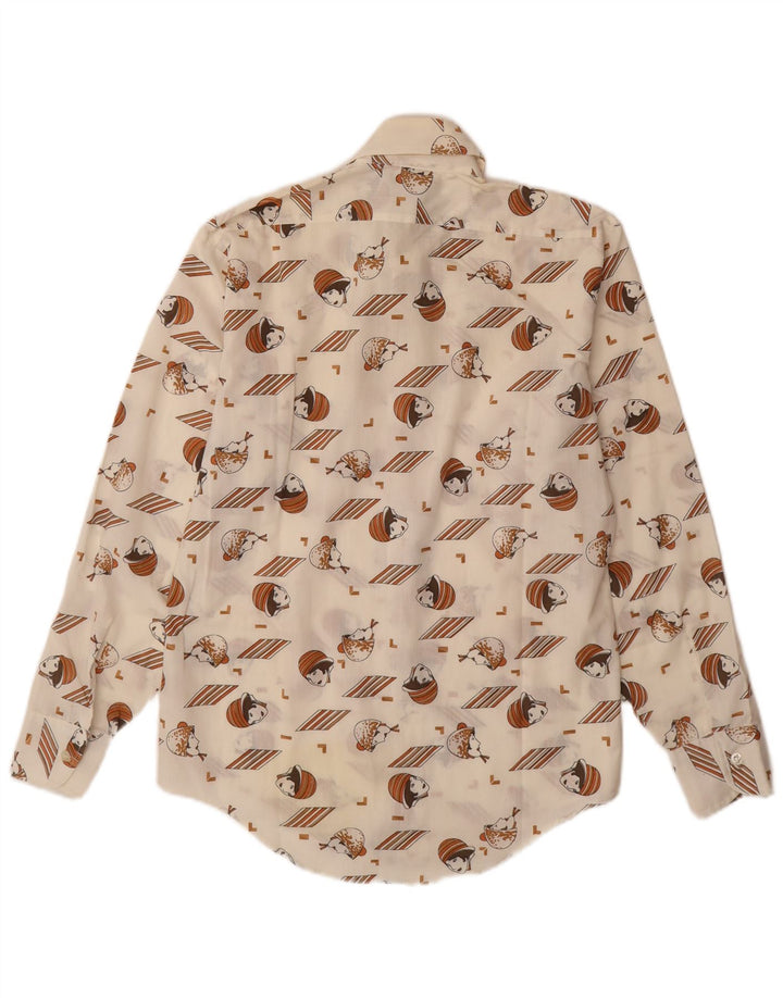 VINTAGE Chemise à motif abstrait pour hommes Taille 14 14 1/2 Petit Blanc Cassé