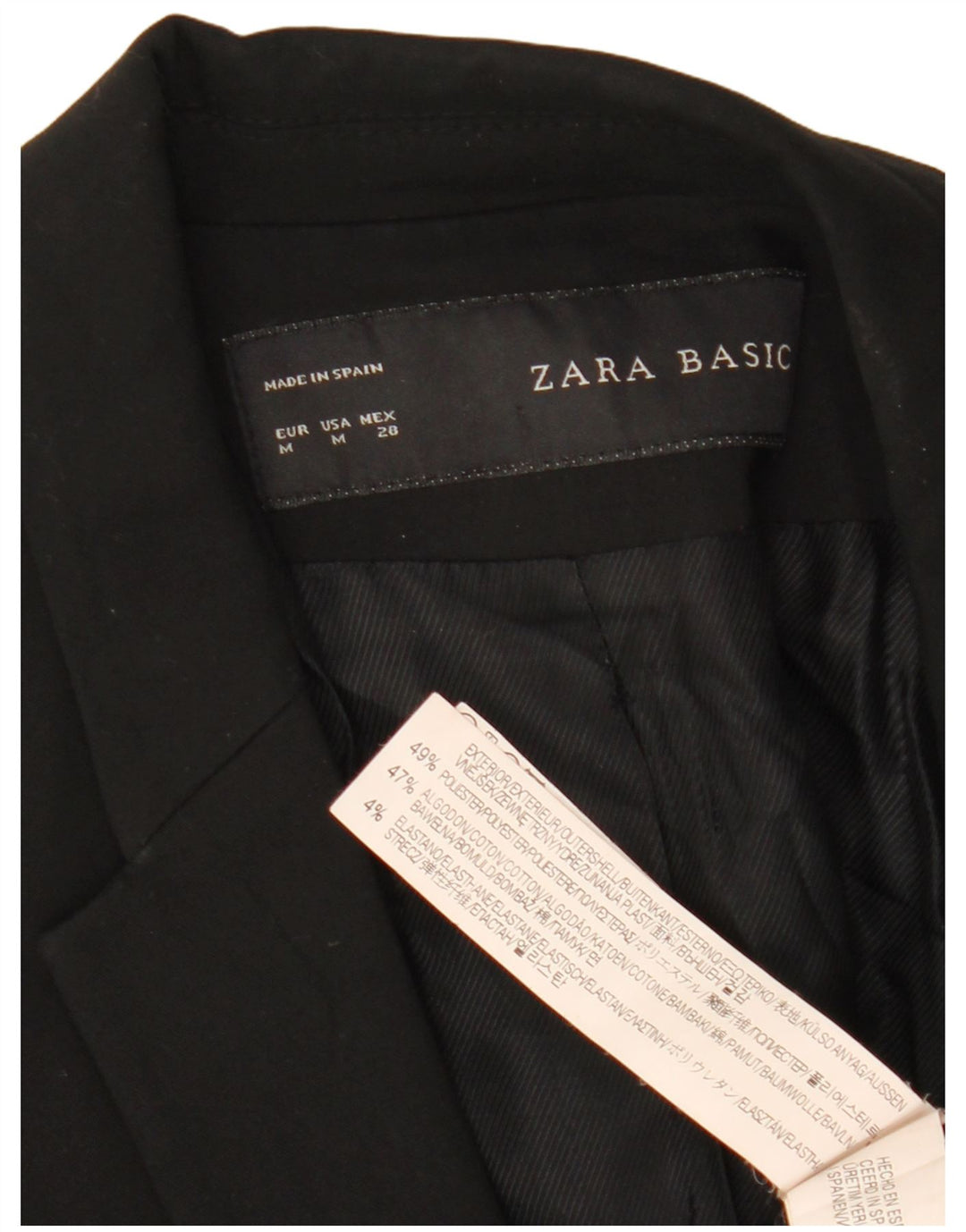 ZARA Femme 1 Bouton Blazer Veste UK 12 Moyen Noir Polyester