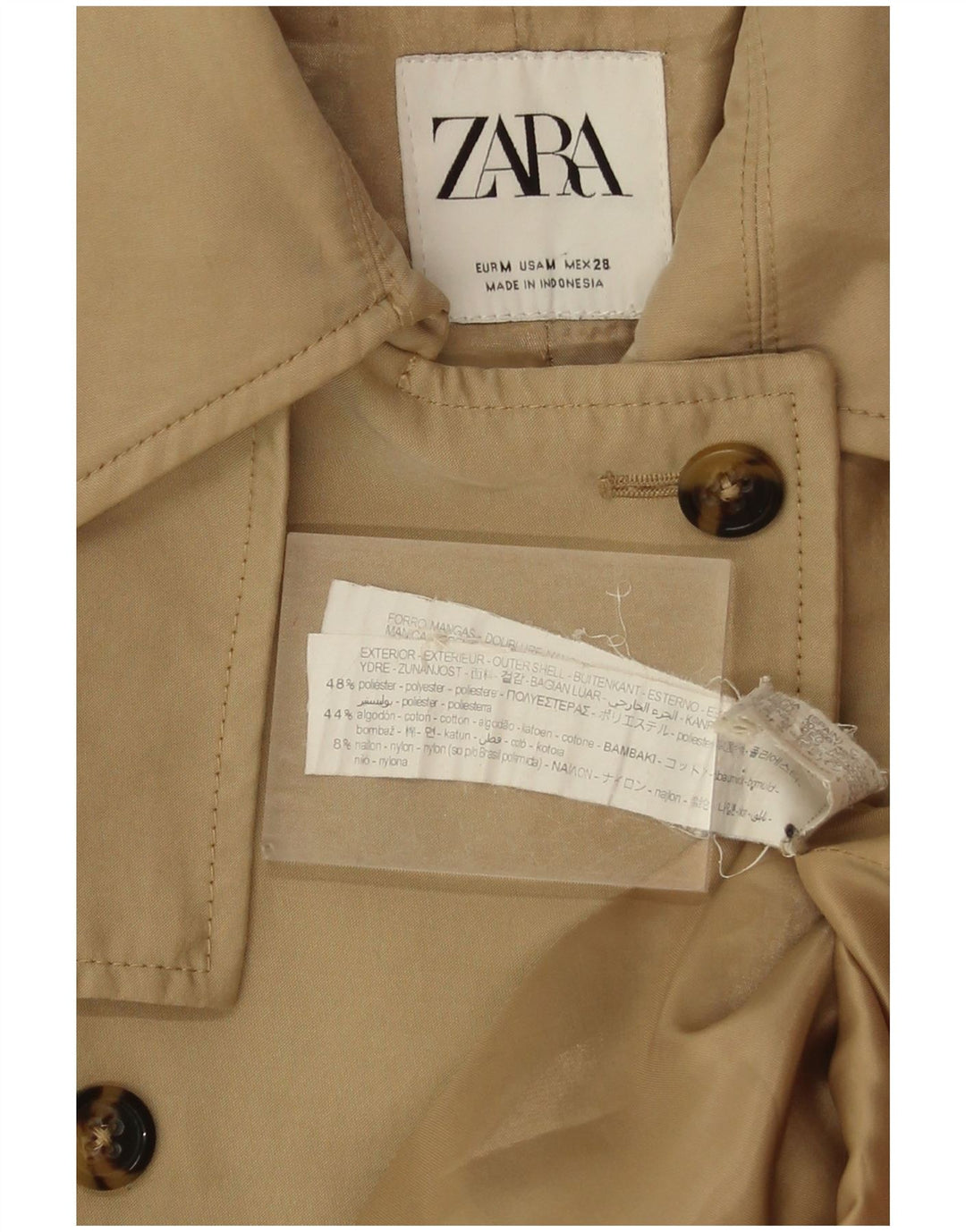 Zara Trench Femme UK 44 Polyester Beige Moyen