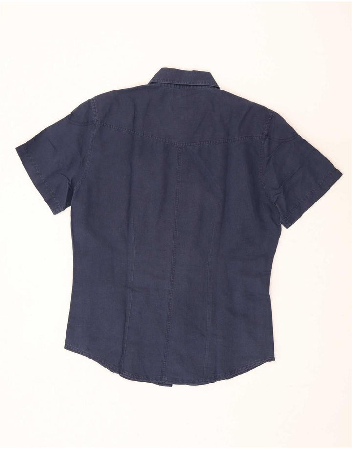 Wrangler Chemise à manches courtes pour homme en lin bleu marine