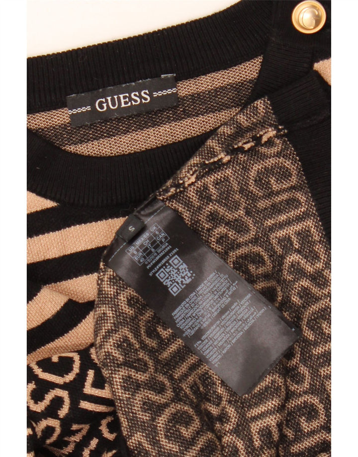 GUESS Pull graphique à col rond pour femme UK 10 Petit rayé noir